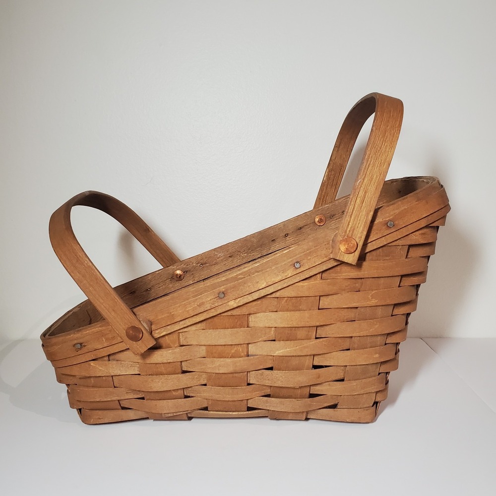 Vintage 1986 Longaberger Medium Vegetable Basket Slanted Double Handle Signed JJ